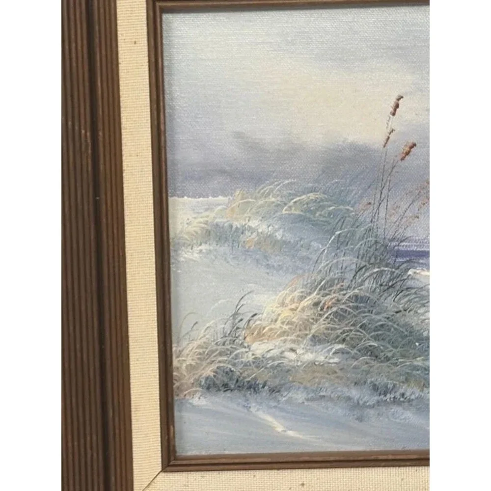Vintage Ramirez Signed Beach Ocean Landscape Oil on Canvas Painting Mid Century